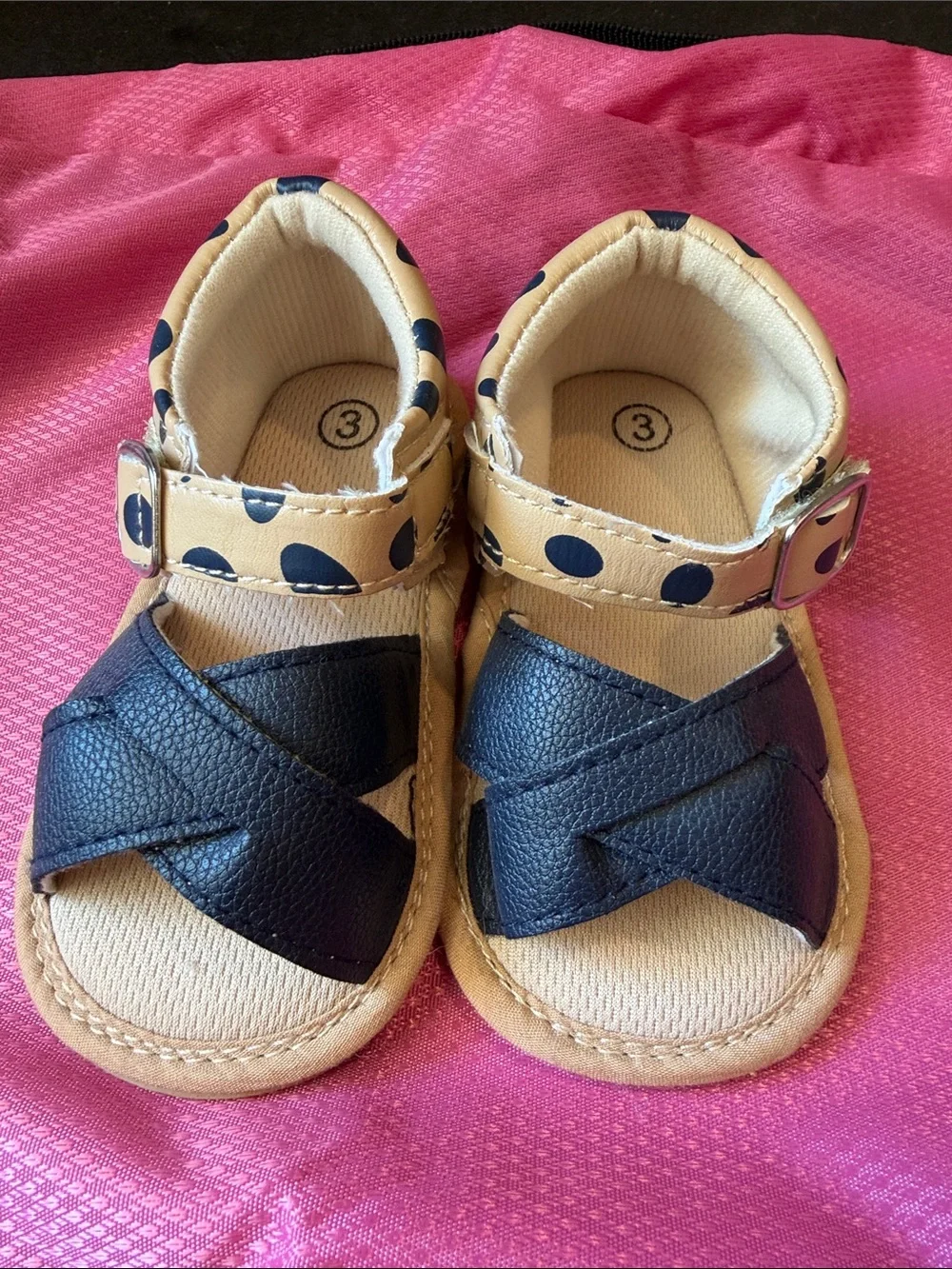 Children's Navy and Cream Polka Dot Sandals - Kids Shoes